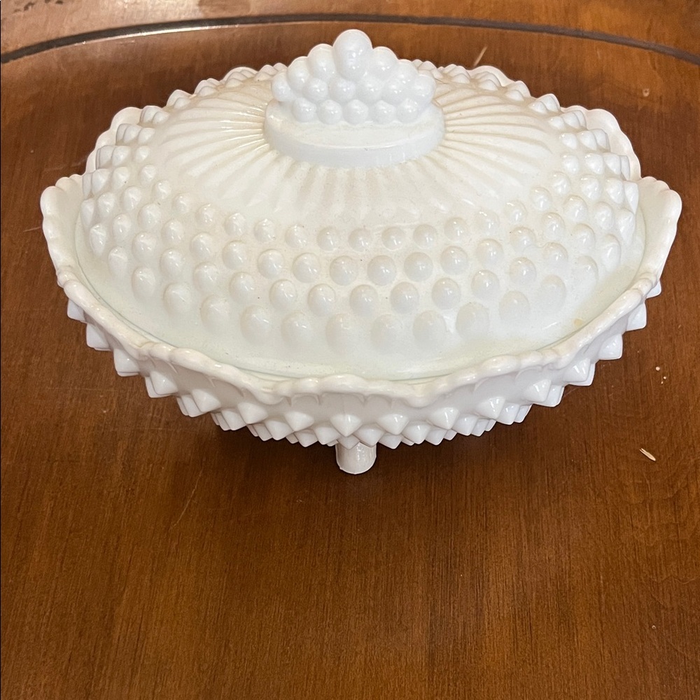 Fenton Hobnail oval Covered Candy Dish